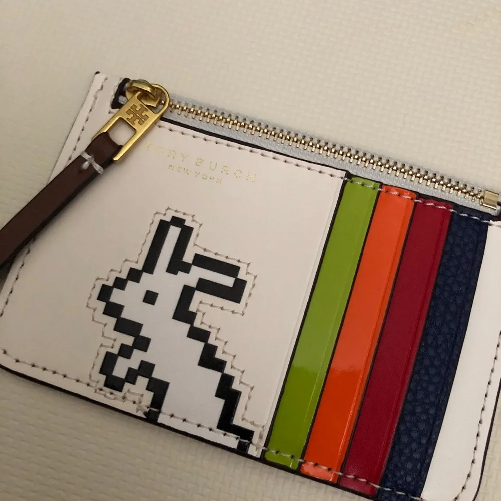 Tory Burch Rabbit 🐰 Rainbow top zip card case - Picture 2 of 3